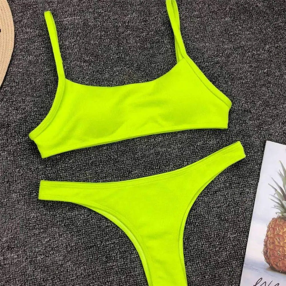 Sexy Plain Bandeau Bikini Swimsuit