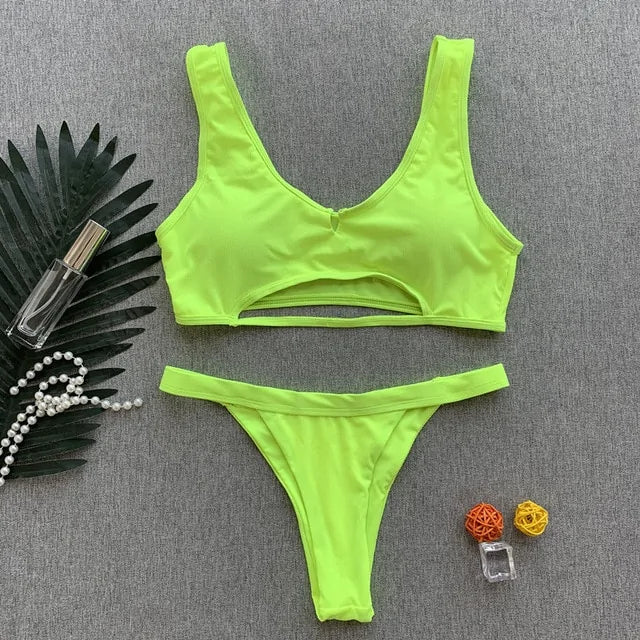 Two-Piece Ribbed Neon Bikini