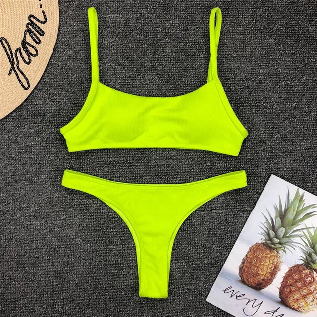 Two-Piece Ribbed Neon Bikini