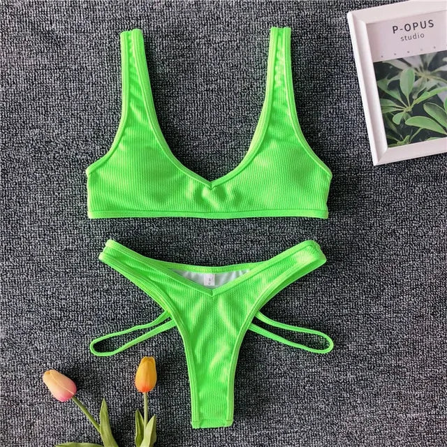 Two-Piece Ribbed Neon Bikini