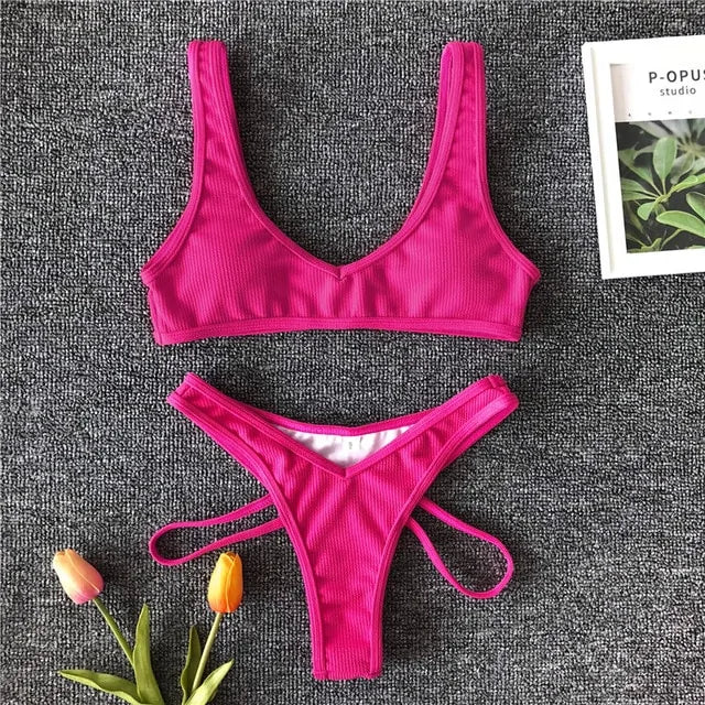 Two-Piece Ribbed Neon Bikini